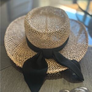 San Diego Hat Company Woven Tan Hat with Black Bow! Used